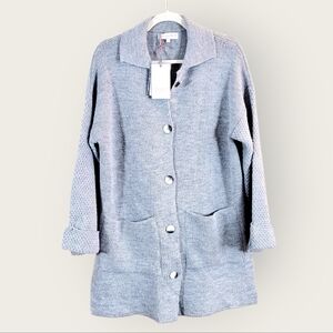 NWT GIOVANNA TRICOT Italy Wool Blend Oversized Longline Cardigan Sweater Grey M